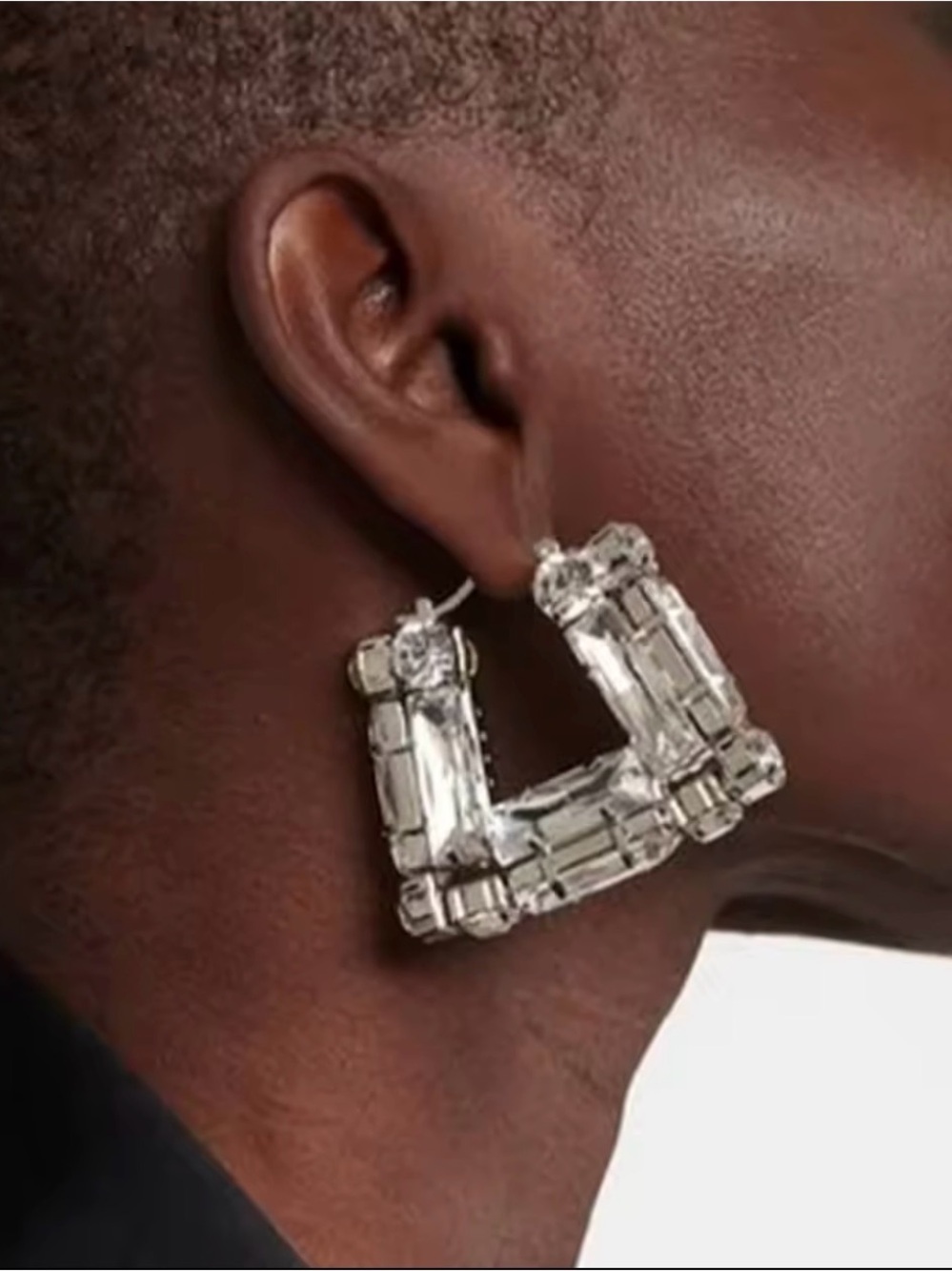 Elegant Clear Crystal Geometric Drop Earrings – Silver Tone Statement Jewelry